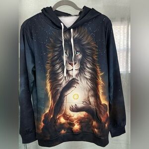 3D-printed graphic hoodie featuring a lion design with lightning accents🌻